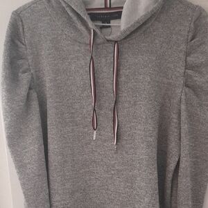 Tommy Hilfiger Women's Glitter Detail Puff-Sleeve Sweatshirt, Gray NWT